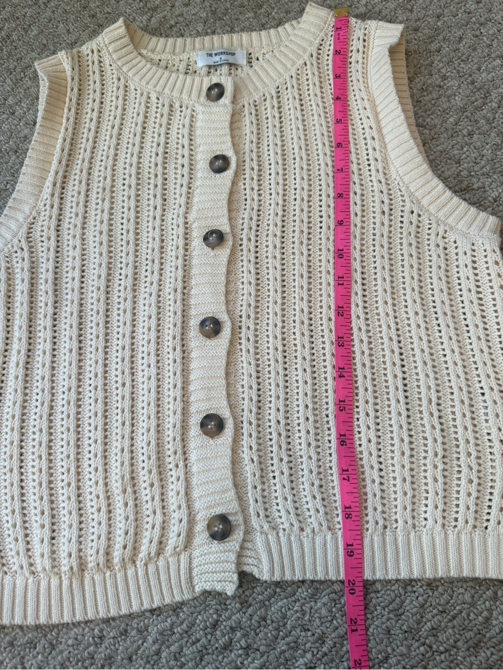 Workshop Republic Clothing Cream Open-Stitch Button Vest - Picture 5 of 7